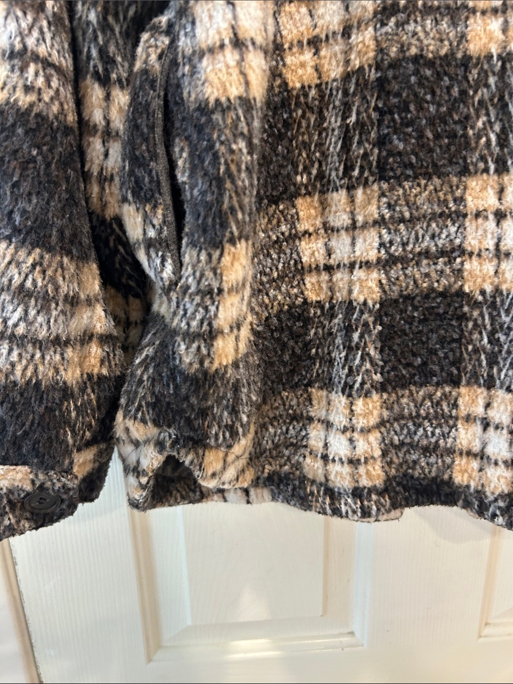 Thread & Supply Plaid Sherpa Shacket Jacket Brown Black XL Button Front - Picture 7 of 9